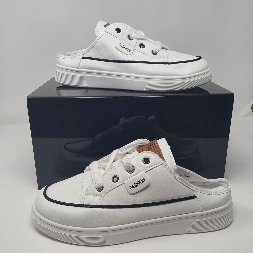 Womens White Mule Sneakers Size 42 US 10.5 Slip On Lace Up Casual Shoes NWT